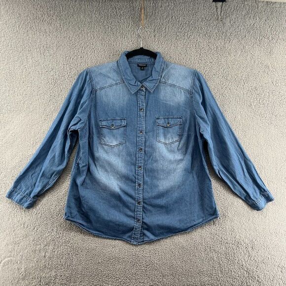 Torrid Top Chambray Taylor Medium Wash Denim Button-Down Shirt Sz 2X - Picture 3 of 13